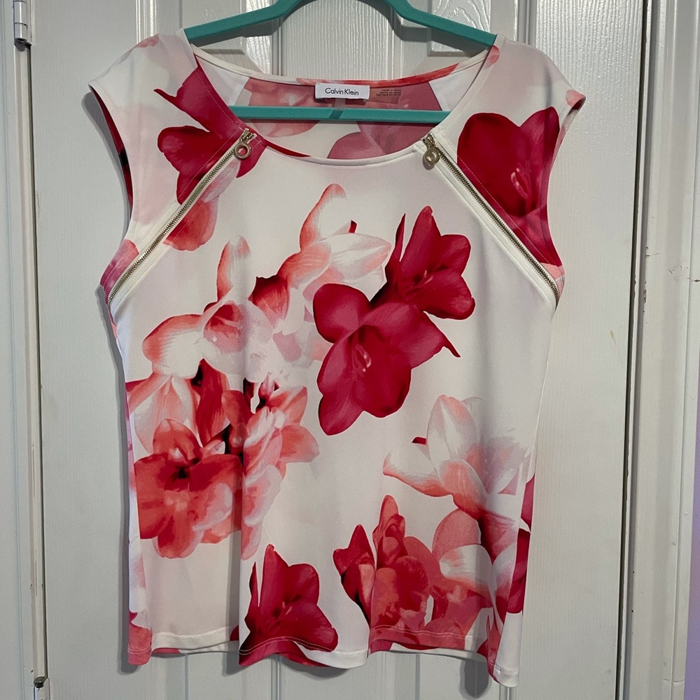 Calvin Klein sleeveless zipper detail blouse.
